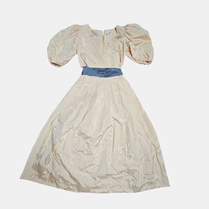 Vintage 80s Morton Myles Neiman-Marcus Puff Sleeve‎ A-Line Midi Dress 10 Pastel